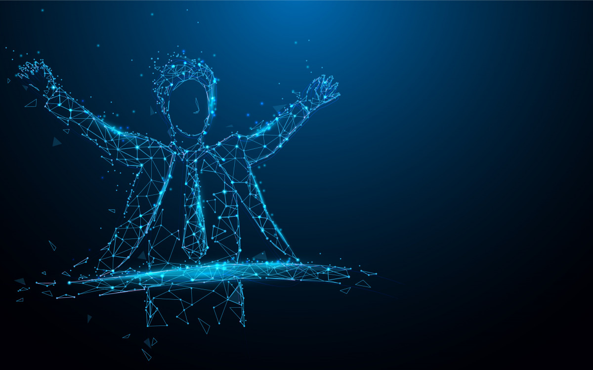 Animierter Mann auf dunkelblauem Hintergrund