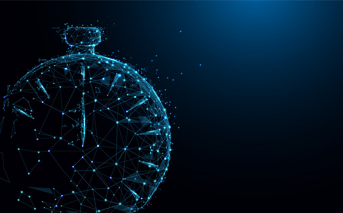 Animierte Uhr auf dunkelblauem Hintergrund